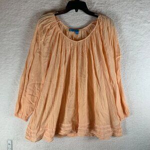 Fresh Produce Women's Long Sleeve Peach Cotton Boho Peasant Blouse Size XS 10021